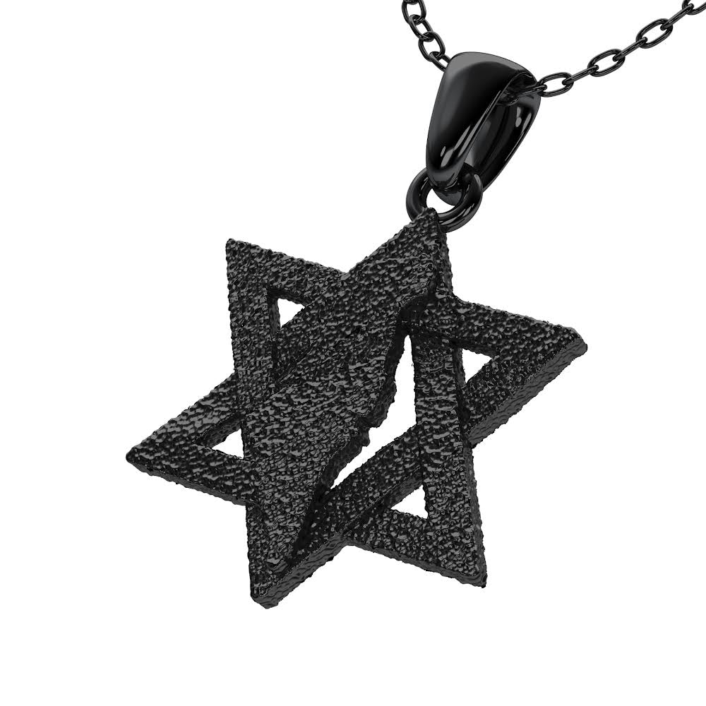 Land of David Pendant in Solid 14K White Gold - Antique Black Rhodium Finish (GunMetal)