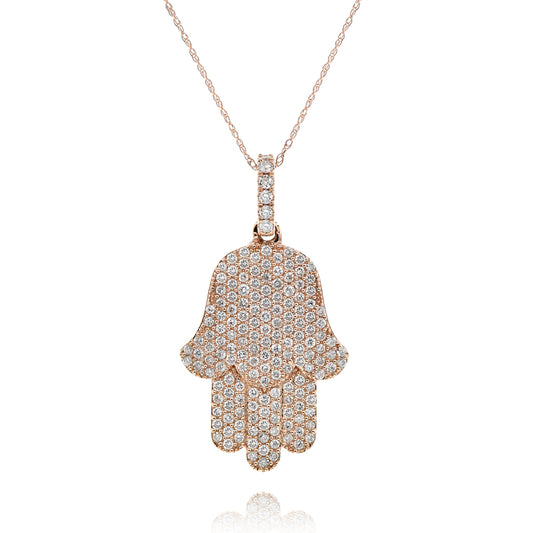 1.10ct Diamond Hamsa Pendant in 14K Rose Gold