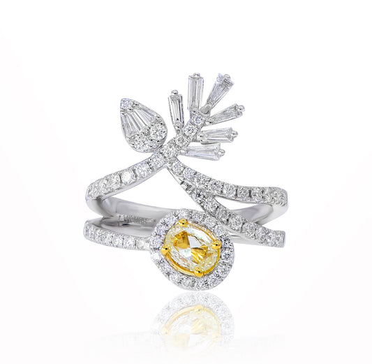 1.57ct Natural Yellow and White Diamond Fashion Ring in 18K White Gold