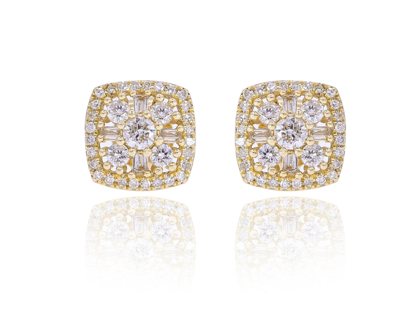 0.49ct Baguette And Round Diamond Cluster Studs in 14K Rose Gold