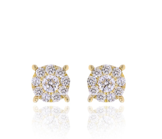 1.25ct Diamond Halo Studs in 14K Yellow Gold